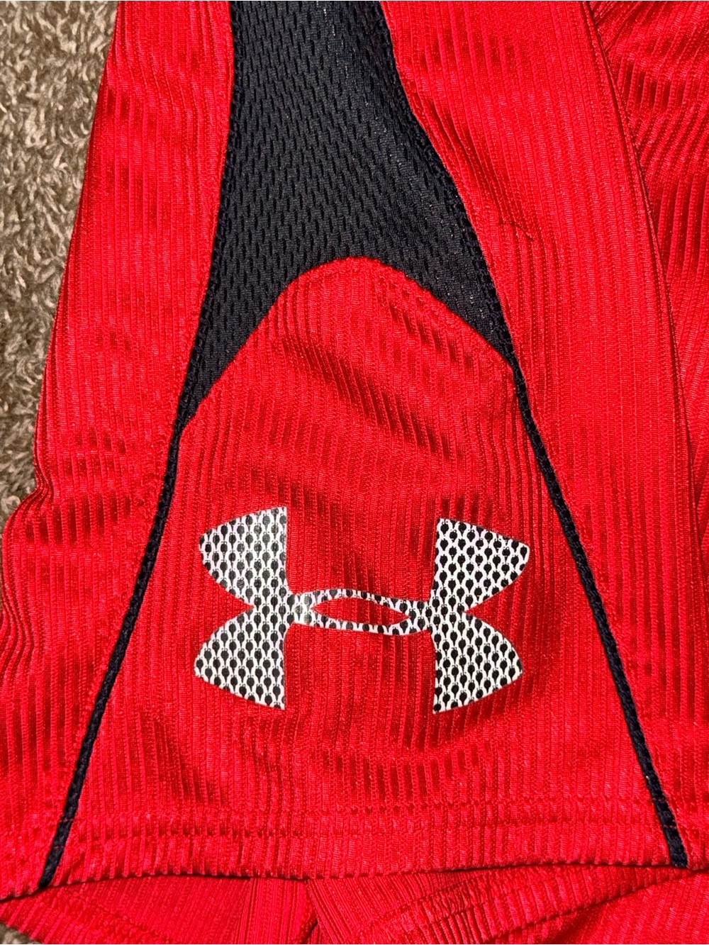 Under Armour Red and Black Men’s Athletic Mesh Shorts - Picture 2 of 5